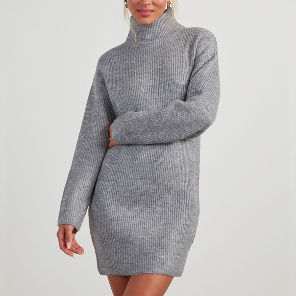 Vici - Uptown Girl Mock Neck Sweater Dress - Grey - XL - Picture 2 of 9